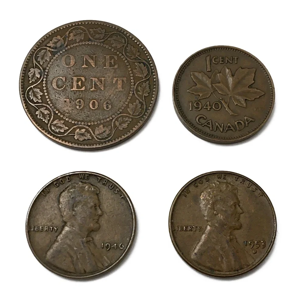 Four Antique Pennies, Canada and USA - Picture 1 of 2
